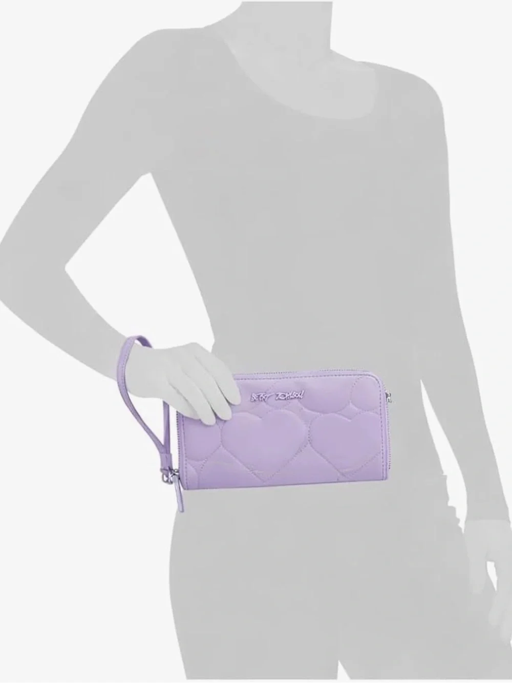 NWT Betsey Johnson Quilted Heart Zip Around Wallet in Lavender/Purple